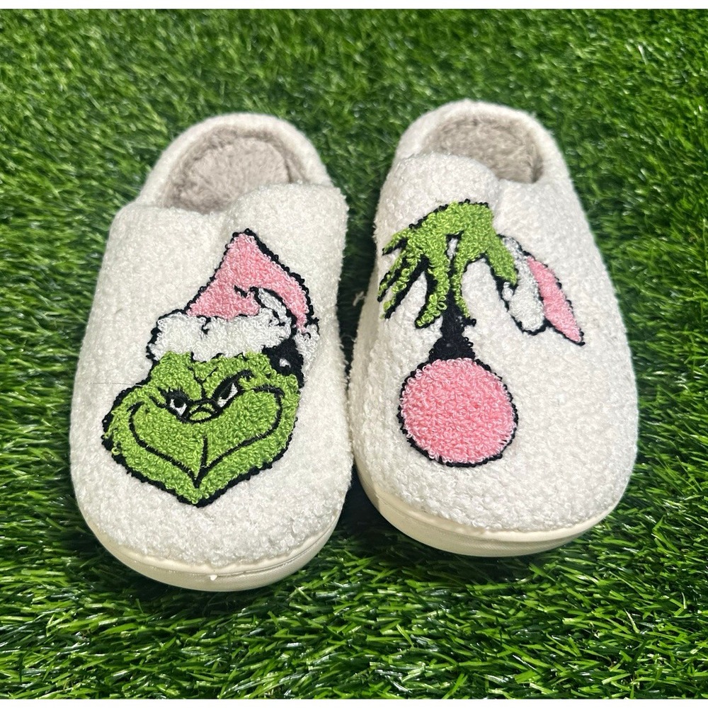 Dr. Seuss Grinch Unisex Slip-On Slippers Embroidered Womens US 10.5-11